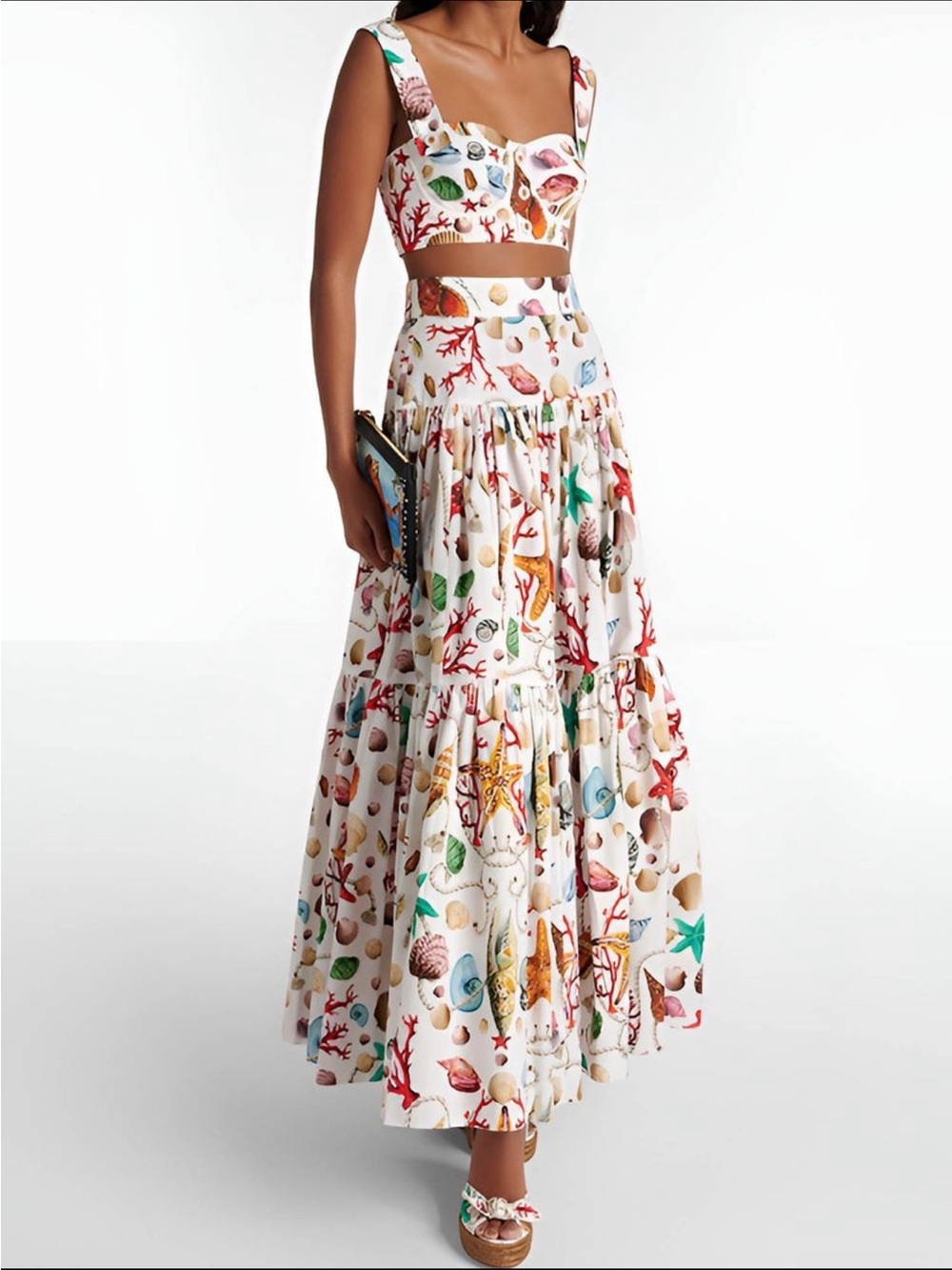 Commense Printed Pleated Skirt Set
